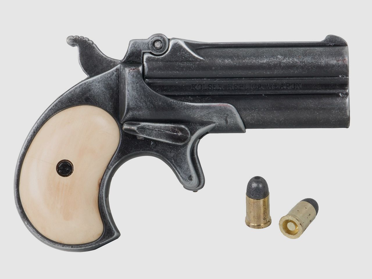 Deko Pistole Kolser Derringer 95 USA 1866 Kaliber .41 antikschwarz Griffschalen in Elfenbeinoptik