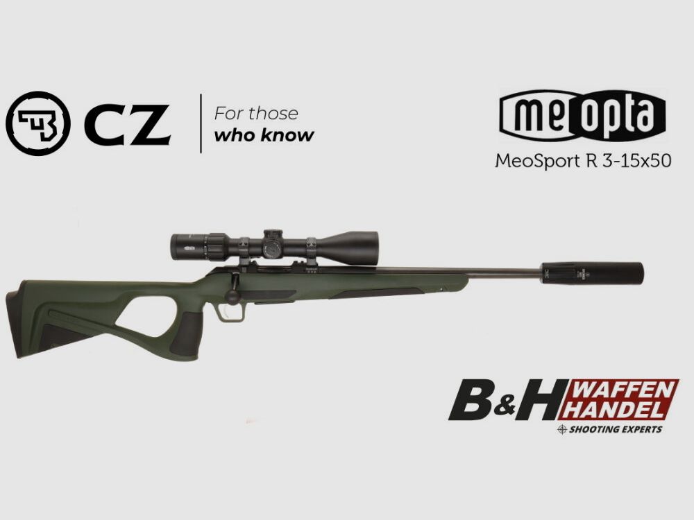 CZ 600 ERGO + Lochschaft Komplettpaket mit Meopta 3-15x50, Schalldämpfer, Montagen