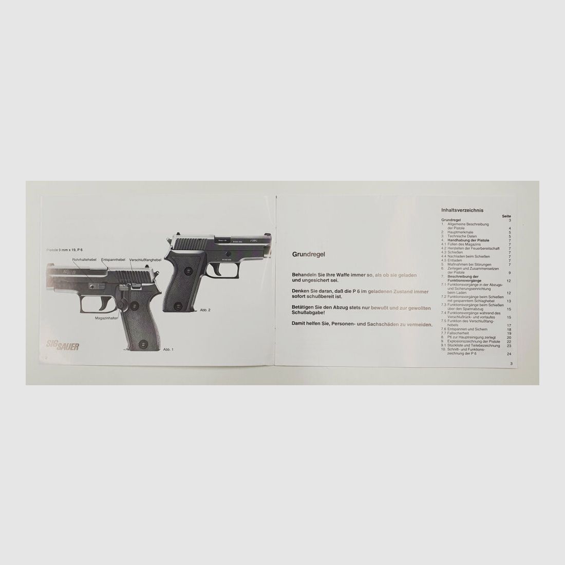 SIG Sauer Kurzbeschreibung und Bedienungsanleitung für die Pistole P6 / P225 9mm x 19 Zustand leicht gebraucht