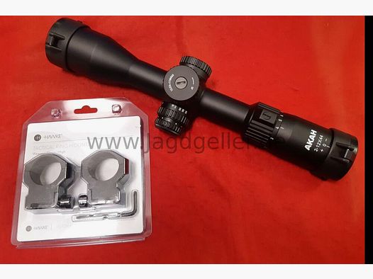 Telescopio Akah 2-12x44 LA con anillos de montaje tácticos HAWK