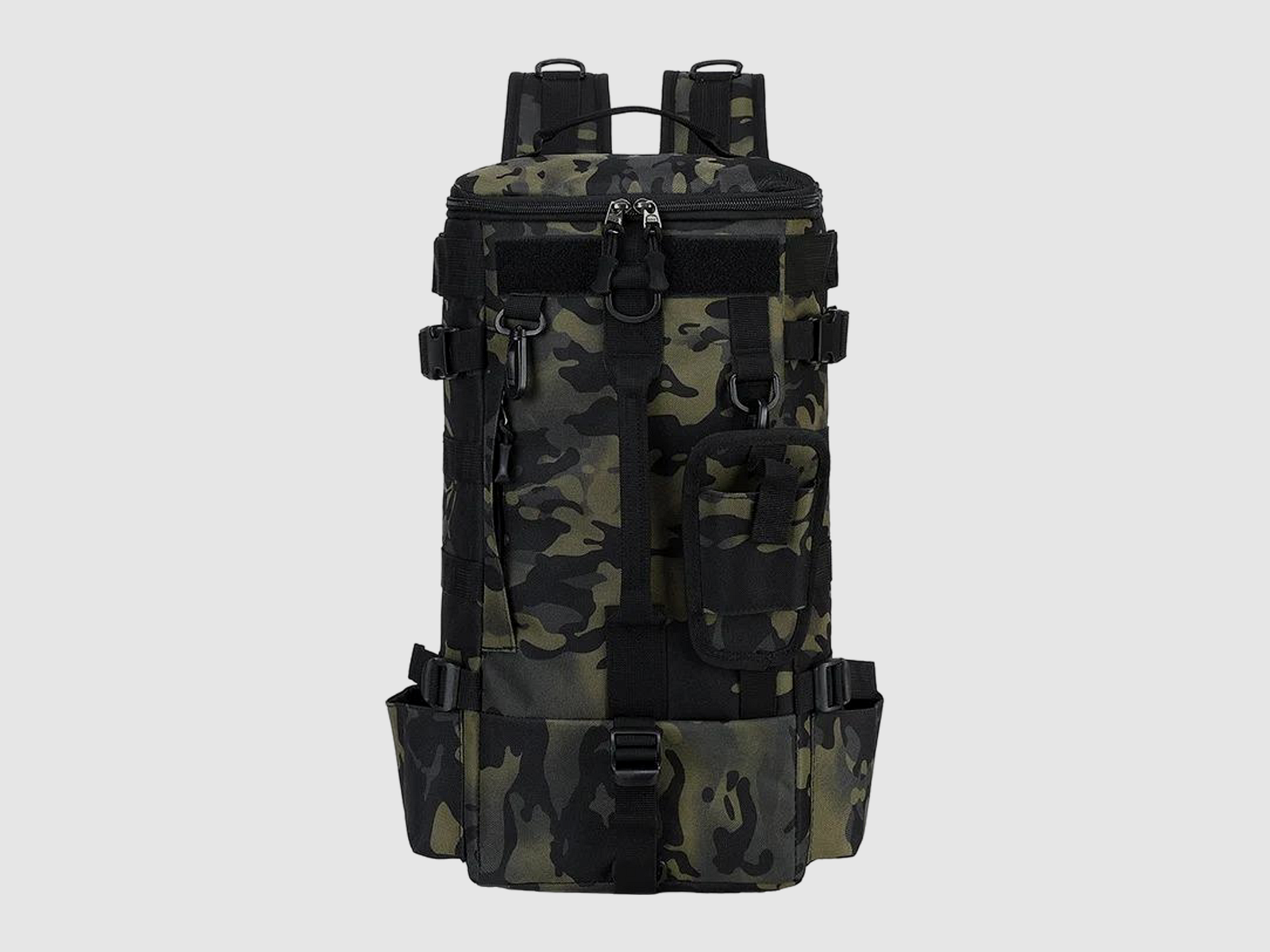 Sac à dos de pêche tactique avec support pour canne: organisation robuste pour votre équipement de pêche complet (Vert / Camouflage)