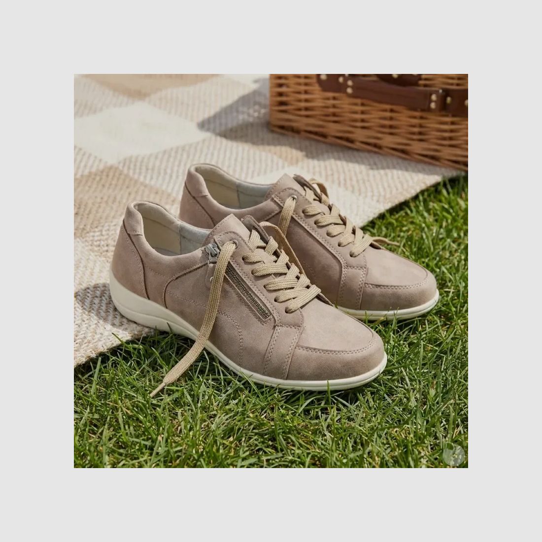 Damen Sneaker mit Schnürung und Reißverschluss PU Lederoptik taupe 36 bis 41, Bild 4 von 12