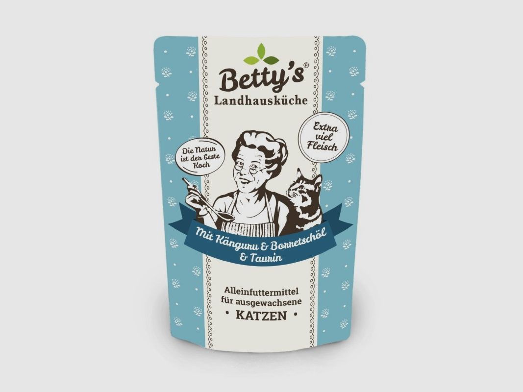 Betty's Landhausküche Katzenfutter Frischebeutel Känguru und Geflügel 100g