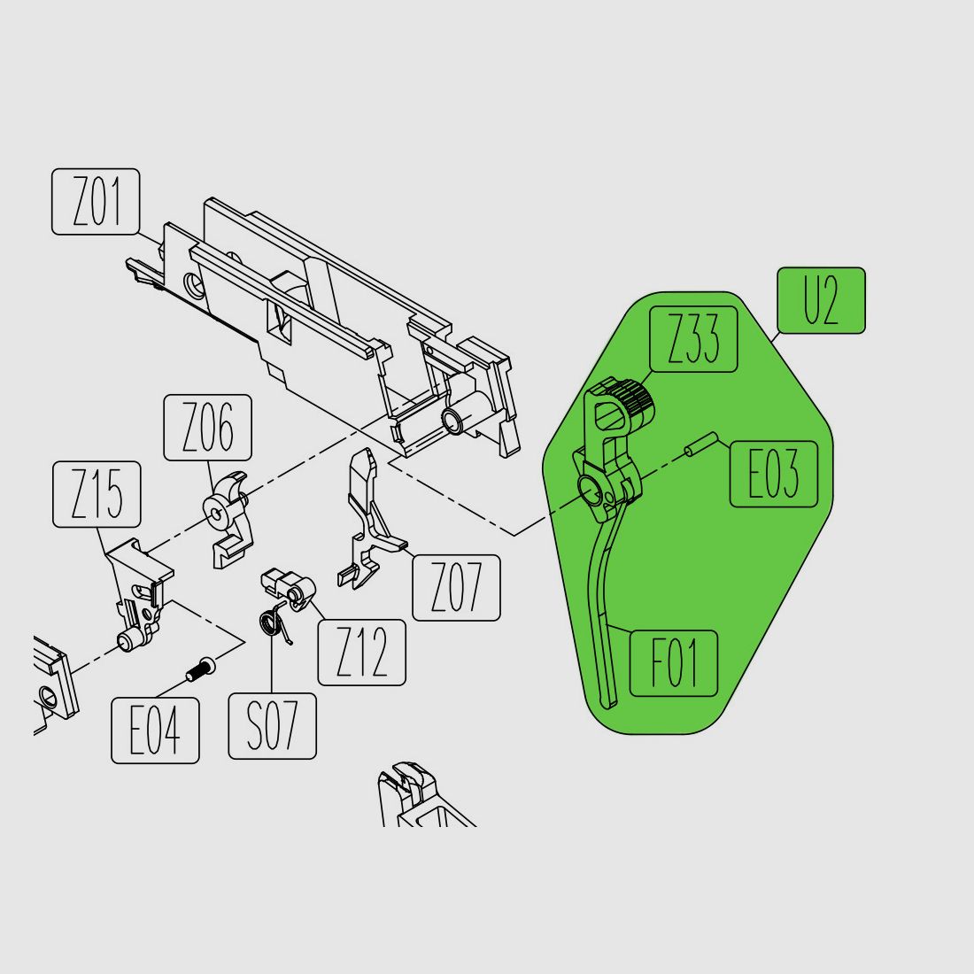 Hahneinheit, Hahn komplett fĂĽr CO2 Pistole Colt Government M45 CQBP, Ersatzteil