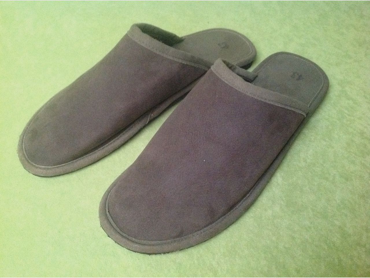 Green leather house slippers, image 1 of 2