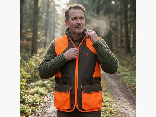 Hunting vest high visibility water-repellent 65% polyester