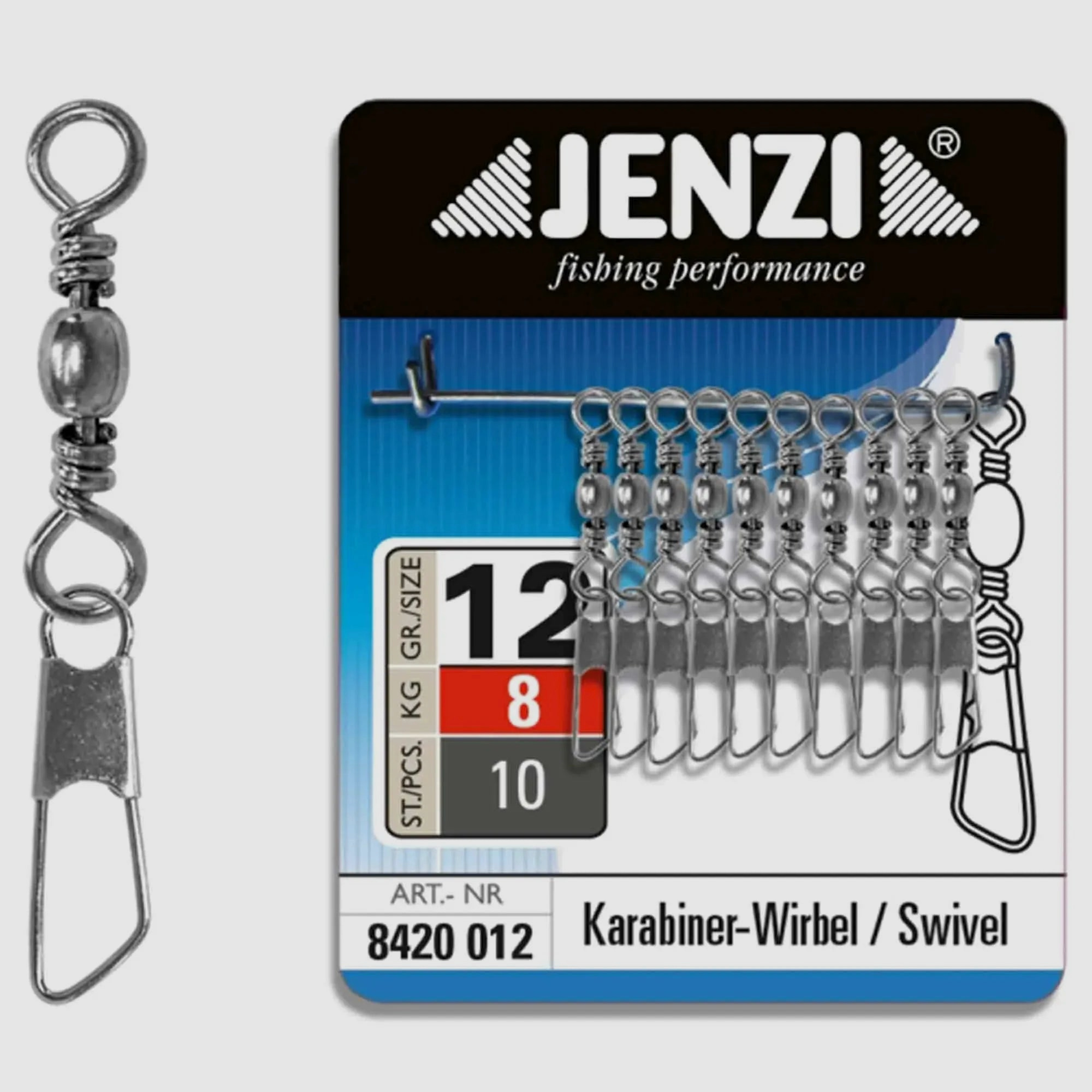 Jenzi Jenzi Karabinerwirbel vernickelt salzwasserfest Gr. 12 10 Stück