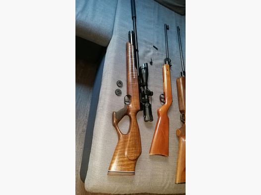 Kadzidło HW 100 T FSB z tłumikiem dźwięku i pompą powietrzną M 220 z lunetą, tłumikiem dźwięku i akcesoriami (patrz zdjęcia) + 2 starsze karabiny pneumatyczne jako dodatek