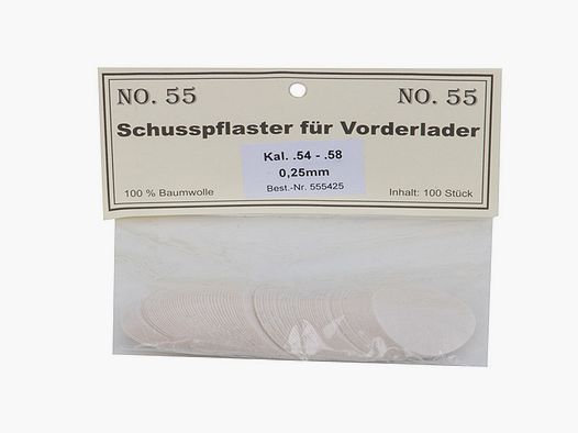 Match Schusspflaster fĂĽr Vorderlader No. 55 0,25 mm Kaliber .54 - .58