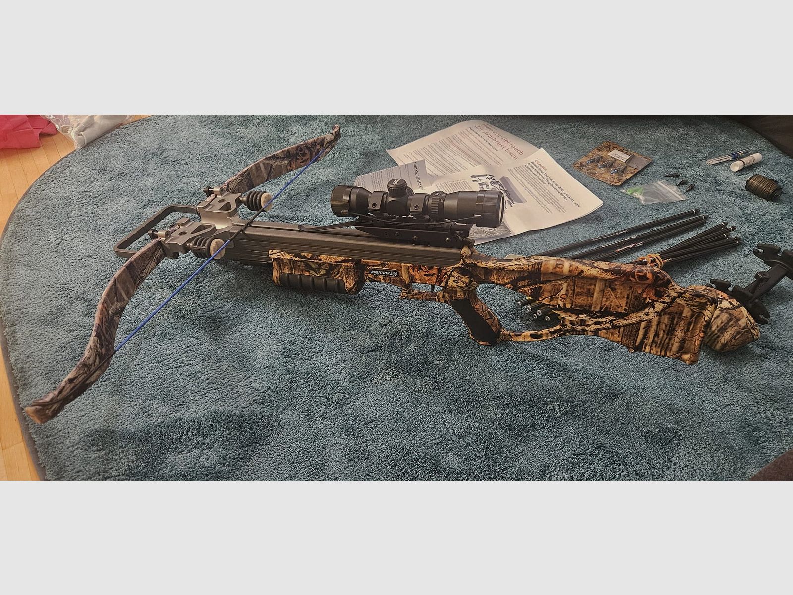 Excalibur Matrix 330 Armbrust + viel Zubehör (Ersatzwurfarme, Tasche, ZF) – sehr guter Zustand