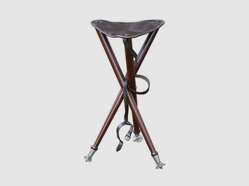Dreibein-Sitzstuhl mit Metallspitzen und Ledersitz, 60 cm
