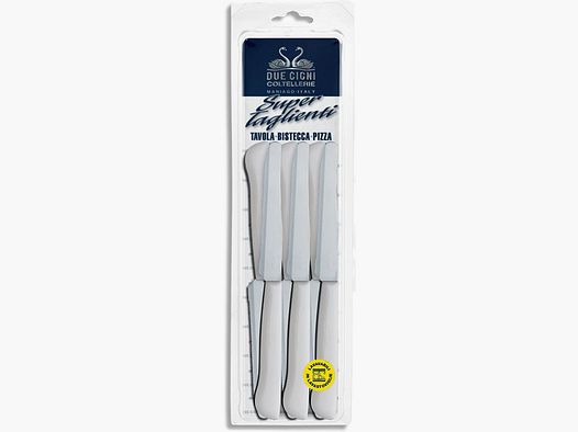 Due Cigni - Blister de 6 couteaux de table élégants à dents avec manche blanc
