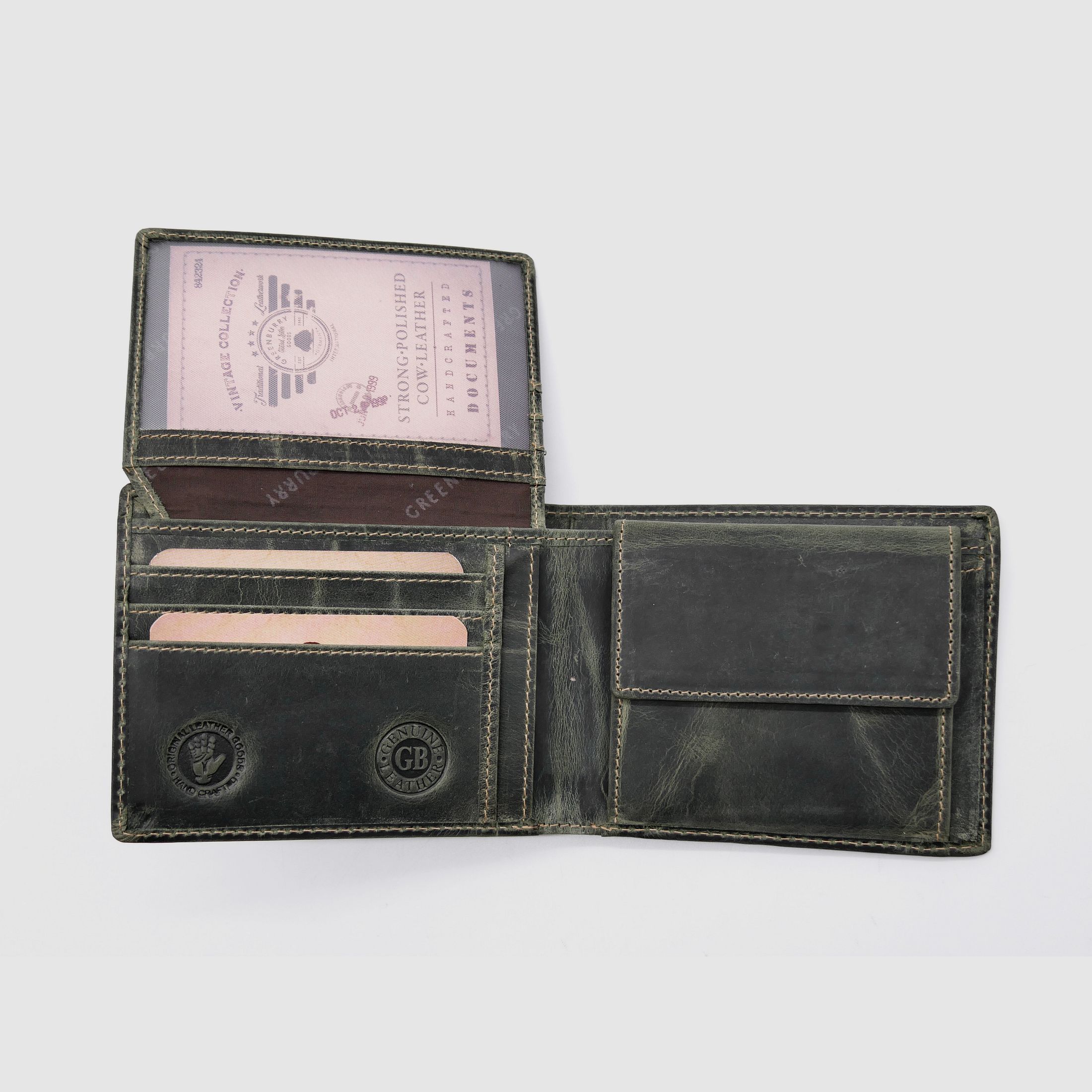 Greenburry Leder Geldbörse olive Vintage Animal Collection Royal Stag Hirsch 1705-rs-30