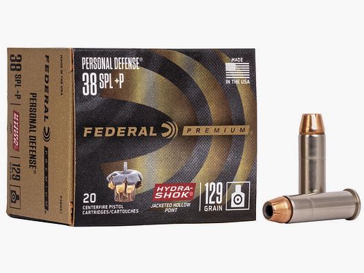 Federal Premium Personal Defense Hydra-Shok .38 Special 129GR JHP 20 cartouches