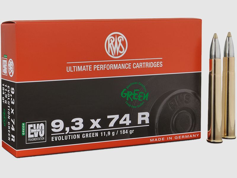 Büchsenpatronen RWS EVO Green  9,3x74R 11,9g. 184gr. Bleifrei !!!