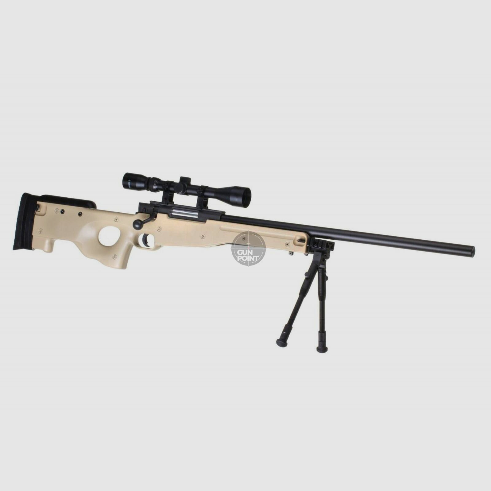 Softair - Sniper - Well L96 Sniper Rifle Set Upgraded-Tan - ab 18, ber 0,5 Joule