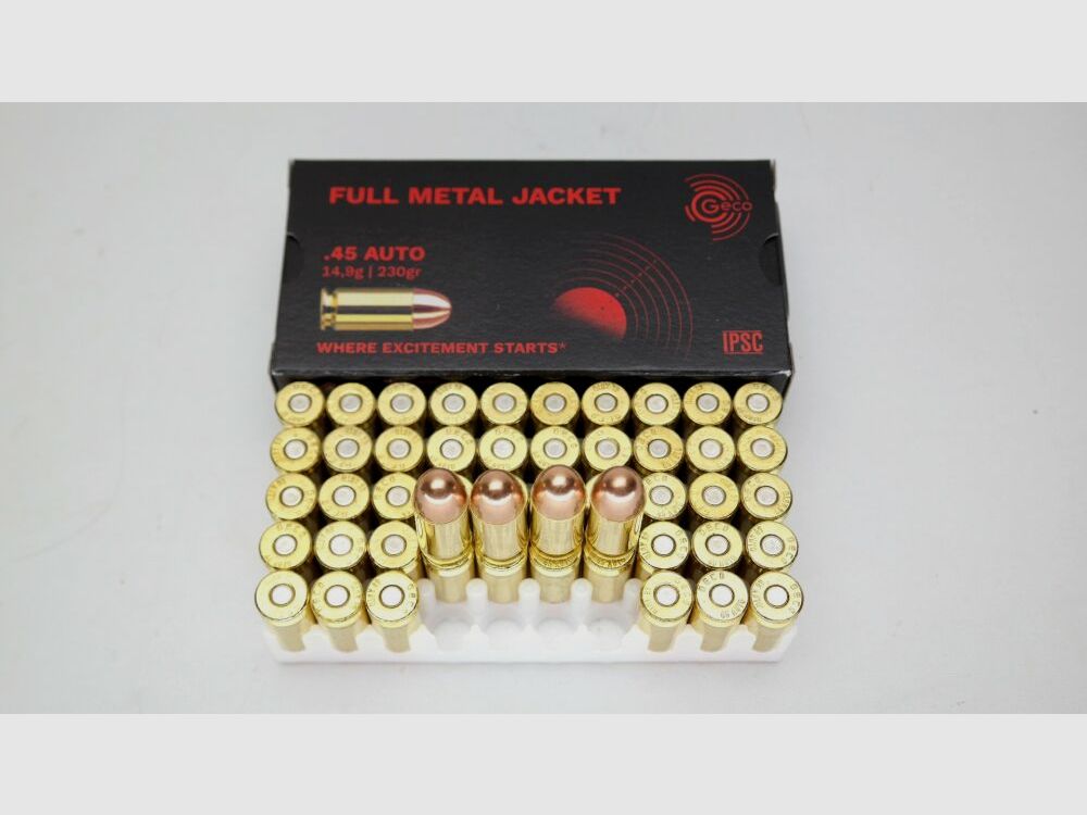 Geco 1000 strzałów Geco .45 ACP VM FMJ pełnopłaszczowy 230gr. 14,9 gram DOSTĘPNY OD RĘKI - .45 ACP