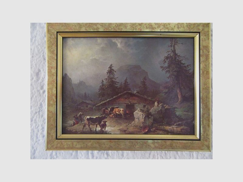 1850 F Gauermann Seeauer Alpen Gemälde Kunstdruck
