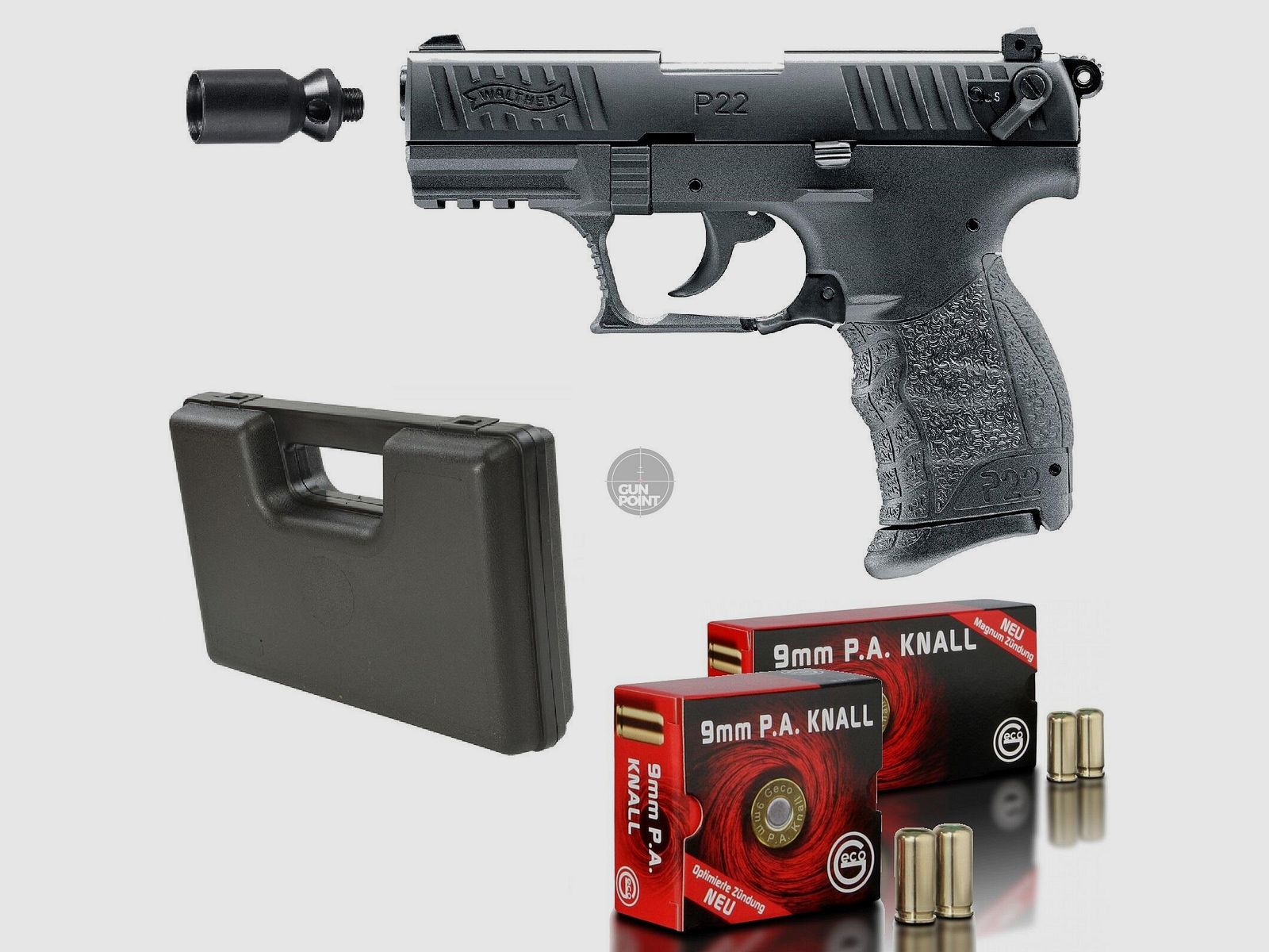 SET !!! Schreckschuss - Gas Signal Pistole - Walther - P22Q - 9 mm P.A.K. inkl. Koffer & 100 Schuss Munition