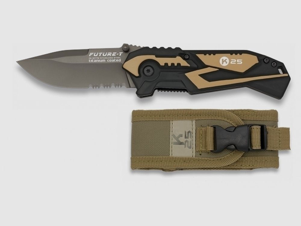 Taschenmesser Future Titan-Beschichtung Teilwellenschliff und Molle Etui