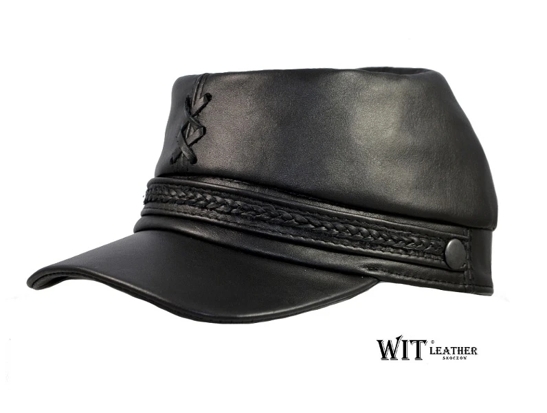 Konföderiertenmütze 2/4 schwarzes Rindsleder Witleather, Ausverkauf