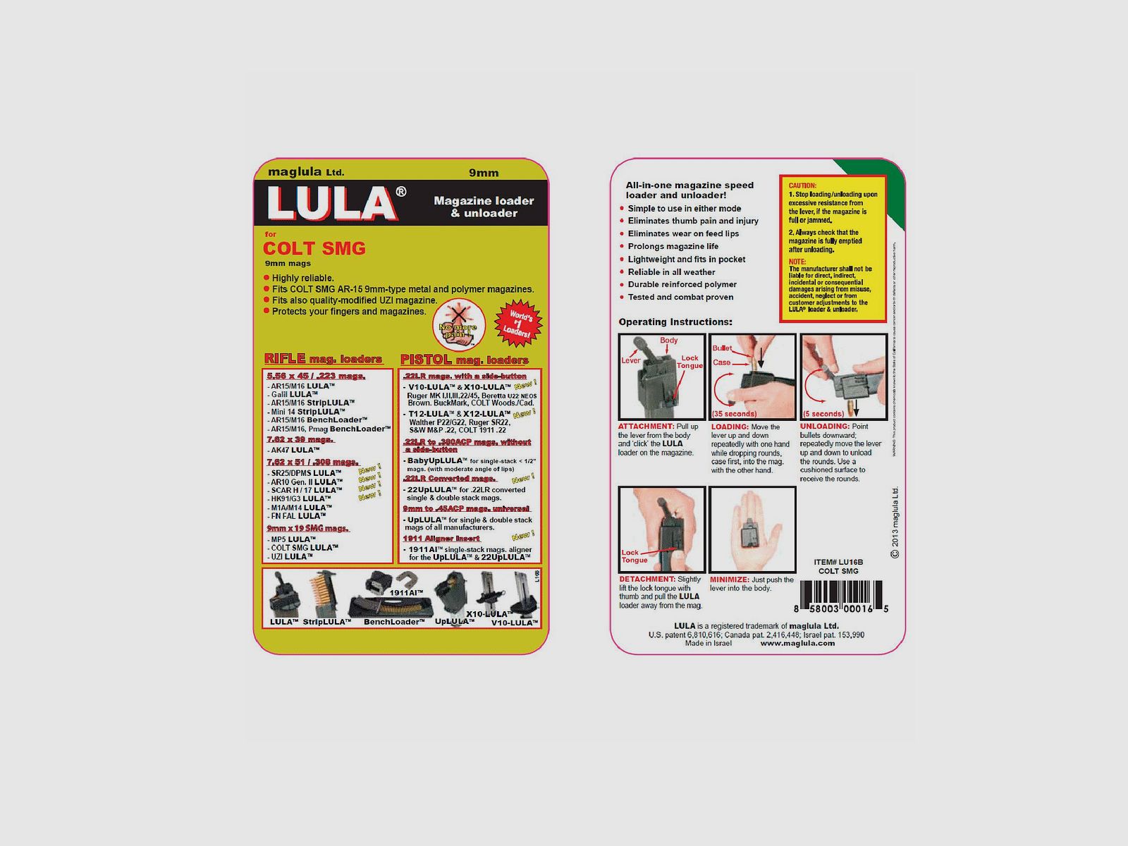 MAGLULA LULA magazijnladehulp voor Colt SMG 9mm