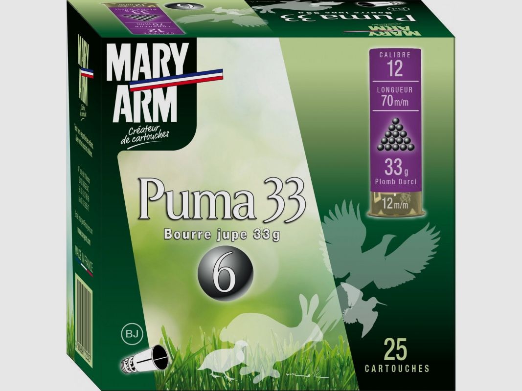 Boite De 25 Cartouches Mary Arm Puma 33 Calibre 12 - 33GR - BJ - PB 6, image 1 sur 2