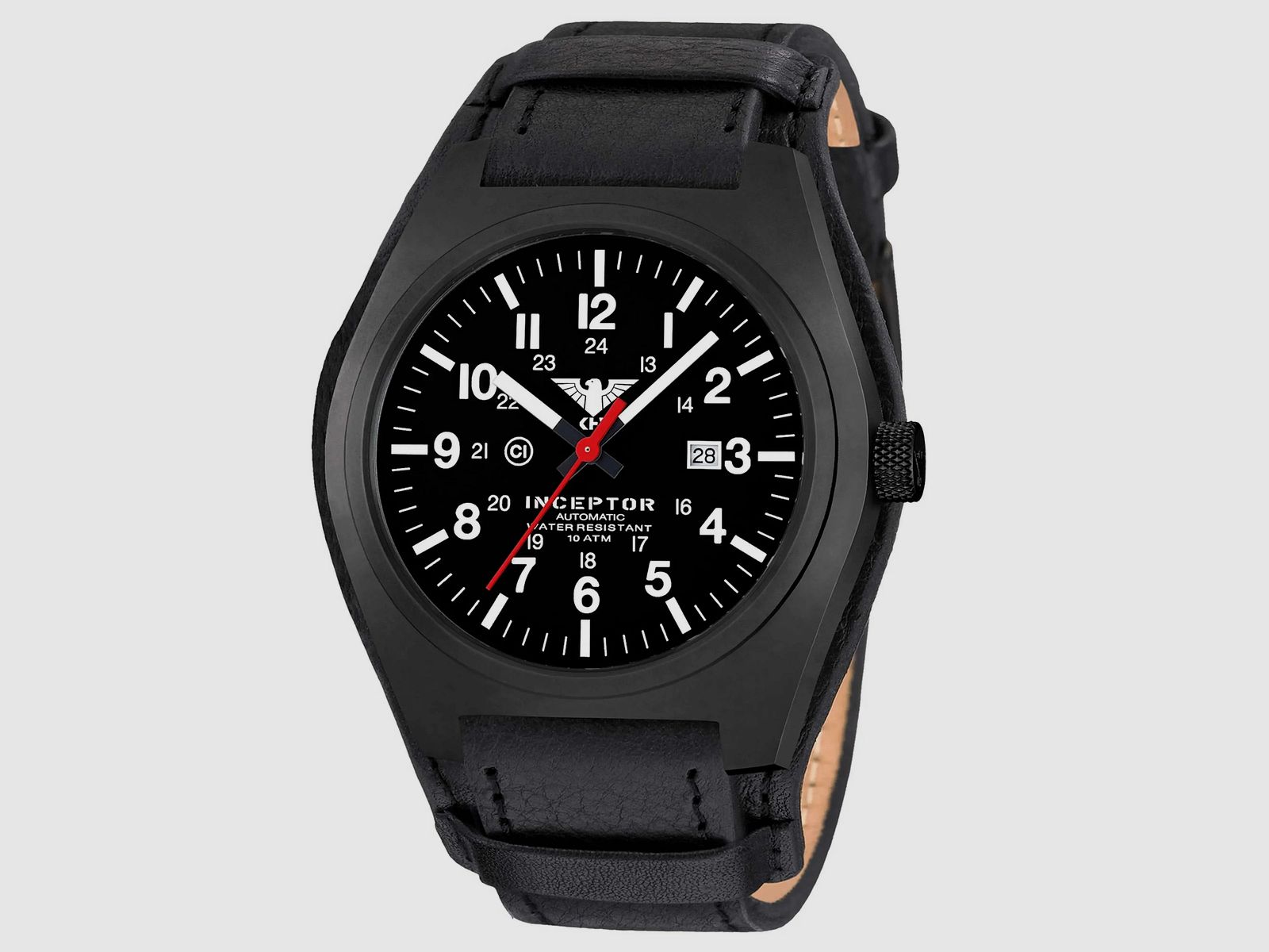 KHS Armbanduhr Inceptor Black Steel Automatic Lederband G-Pad