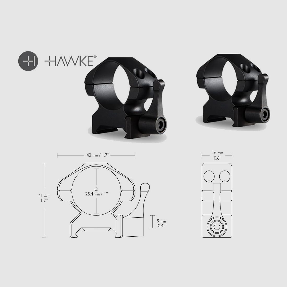 HAWKE Zielfernrohrmontage Stahl, fĂĽr Weaverschiene, 1 Zoll Durchmesser, mittelhoch, Schnellverschluss