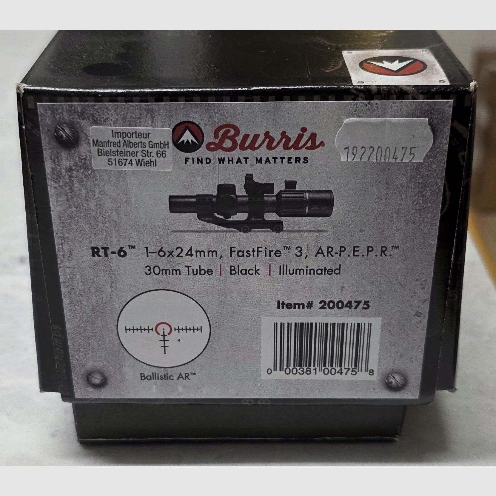 BURRIS RT-6 1-6x24 Combo Kit - ZF con reticolo balistico AR + montaggio Burris P.E.P.R. + mirino a punto rosso Burris