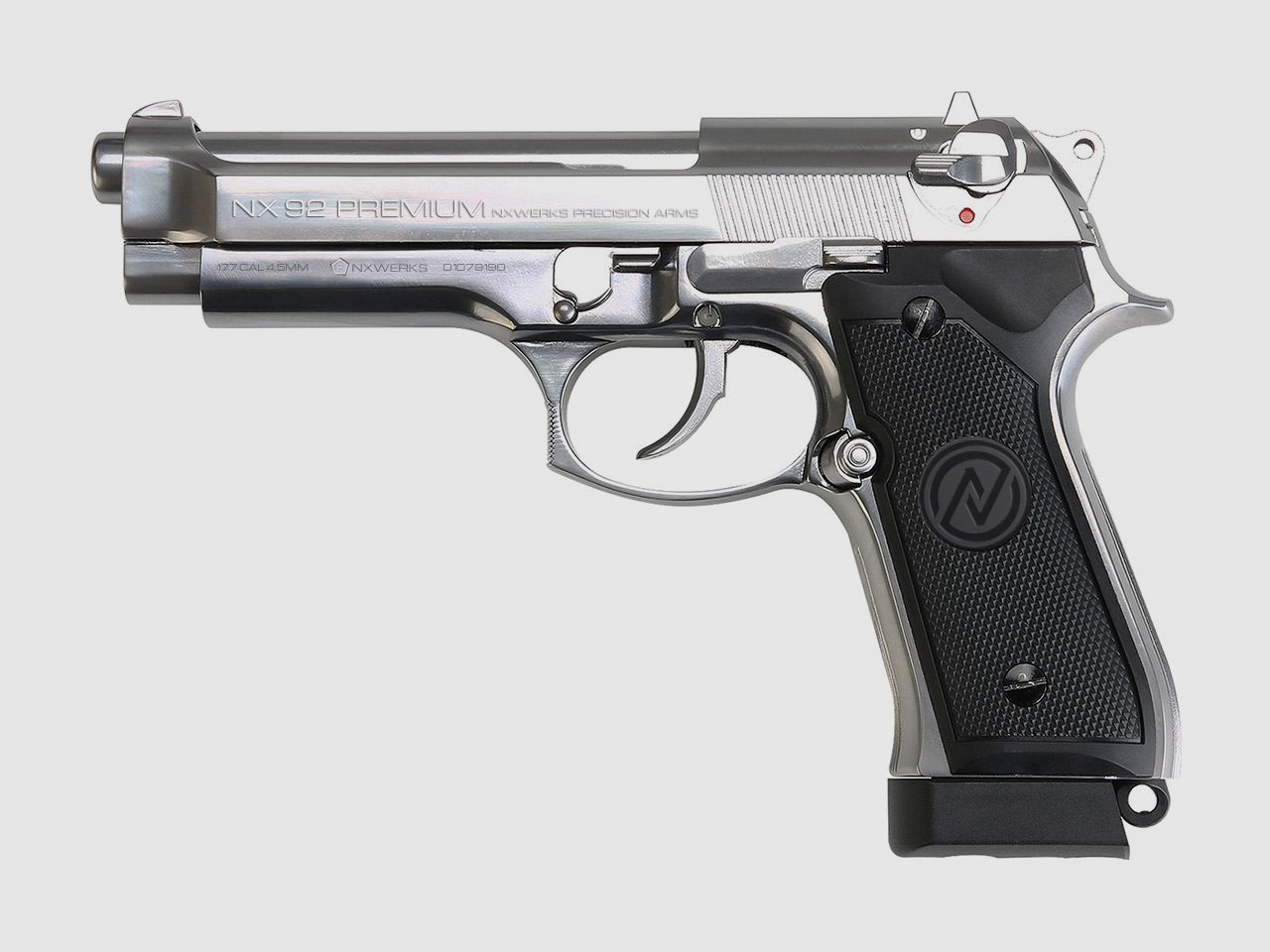 CO2 Pistole NxWerks NX 92 Premium Chrome Blowback Vollmetall Kaliber 4,5 mm BB (P18)