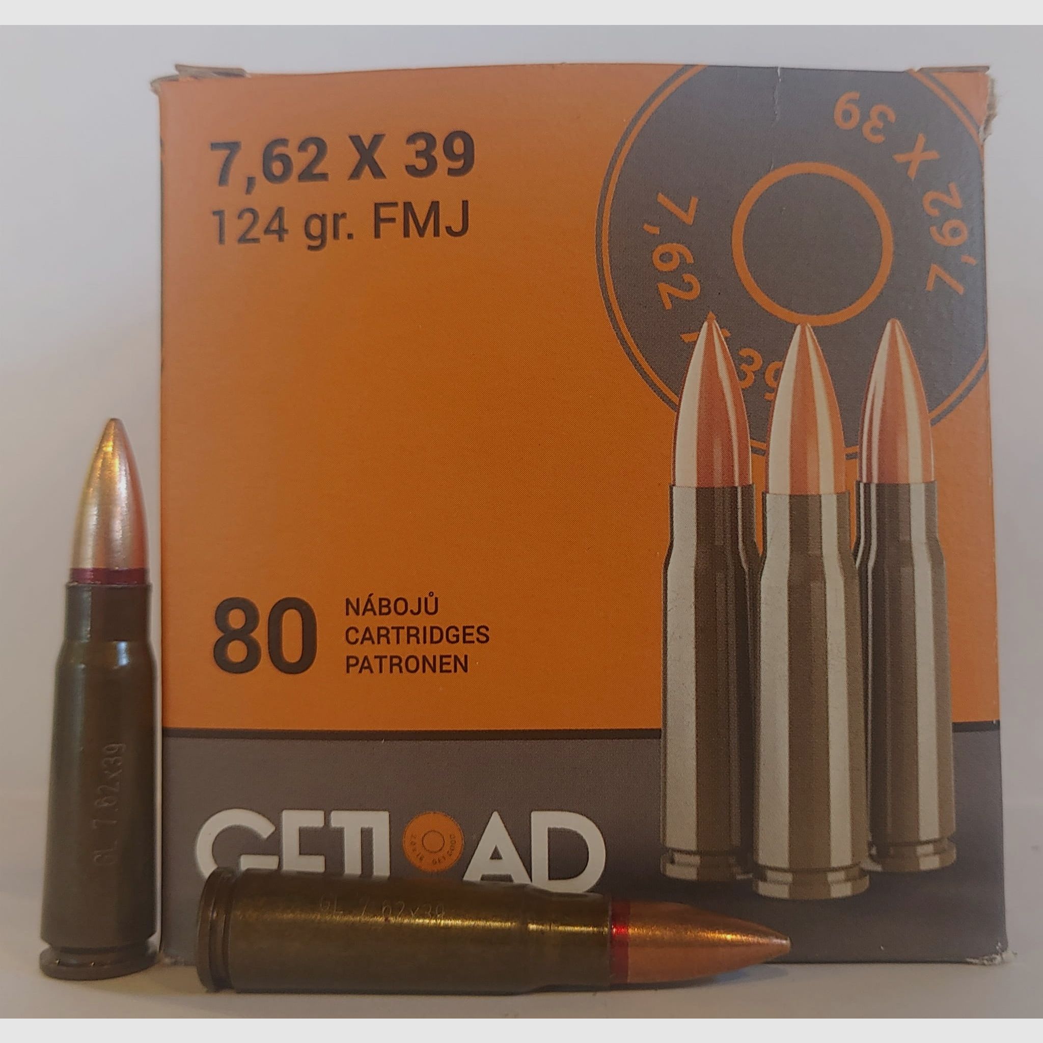 Munizioni Getload cal. 7,62x39mm FMJ, 124 gr, confezione da 80 pezzi