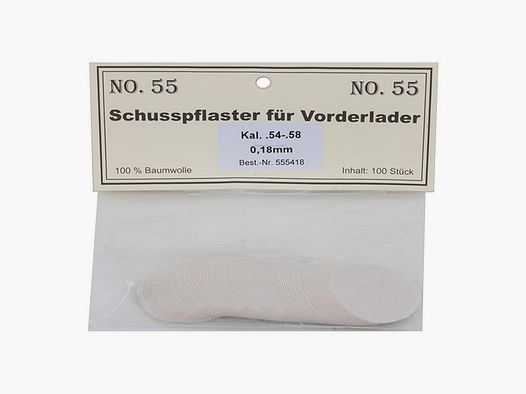 Match Schusspflaster fĂĽr Vorderlader No. 55 0,18 mm Kaliber .54 - .58