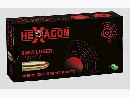 Geco	 Geco Hexagon 9x19 124gr, 8,0 g, 50 St.