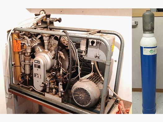 <Bauer breathing air compressor, 225 bar, 200 l/min. + 11 l compressed air bottle