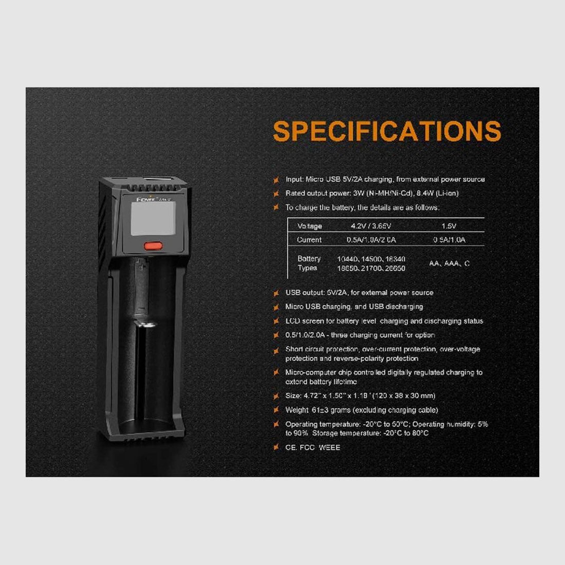 Fenix ARE-D1 oplader voor 18650 LiIon Ni-MH