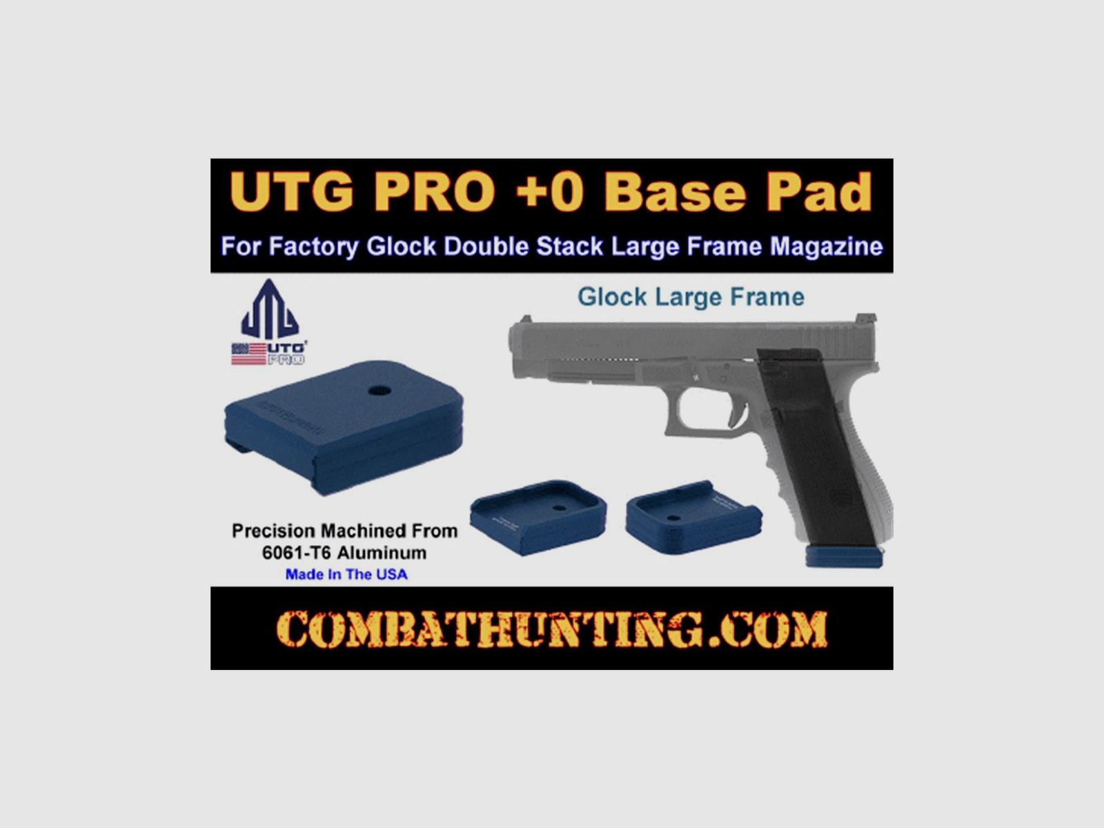 UTG PRO +0 Base Pad, Glock Large Frame .45ACP/10mm, Czarny lub Niebieski Aluminium