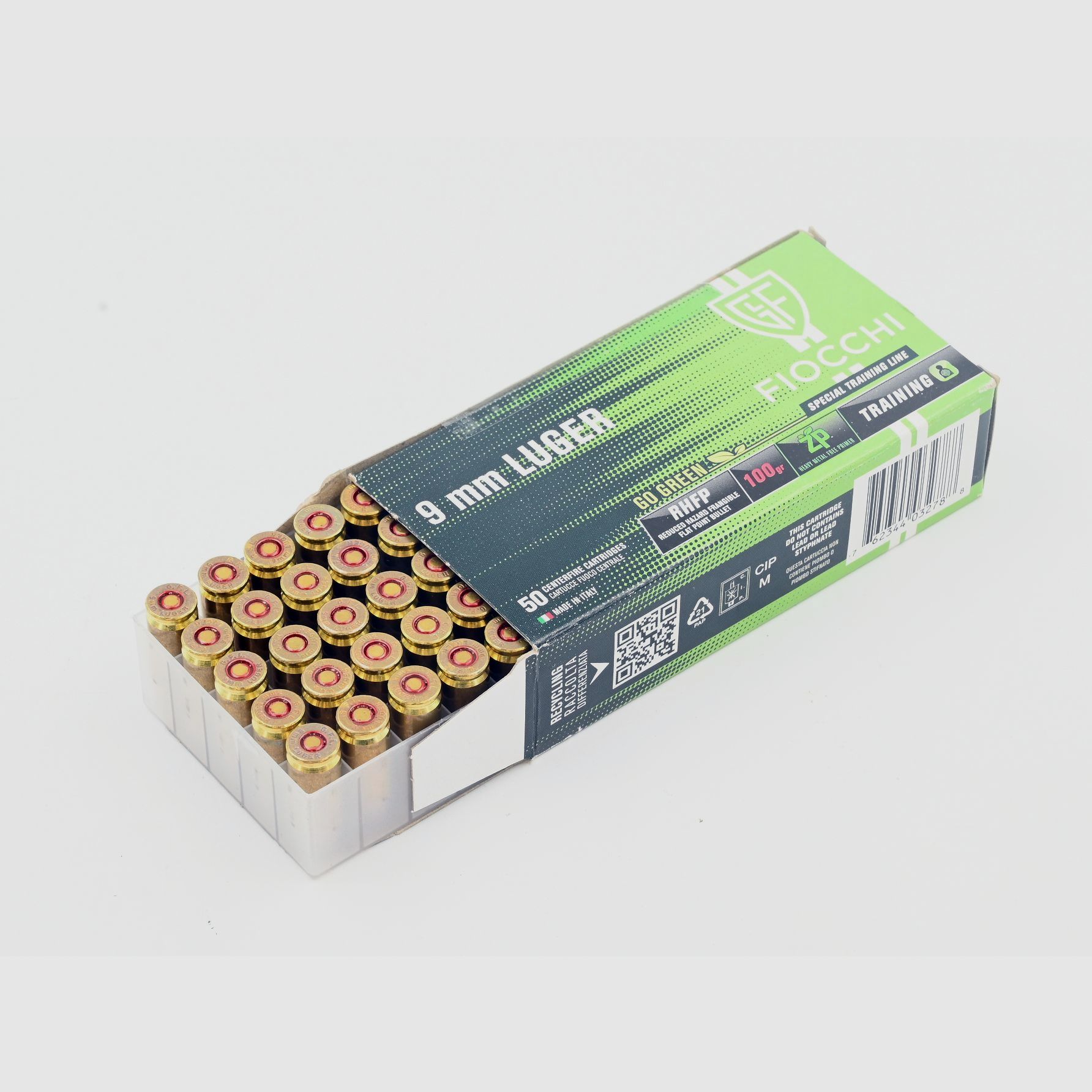 Fiocchi Training, 9×19, RHFP, 100 gr., 50 stuks, Sintox, Frangible