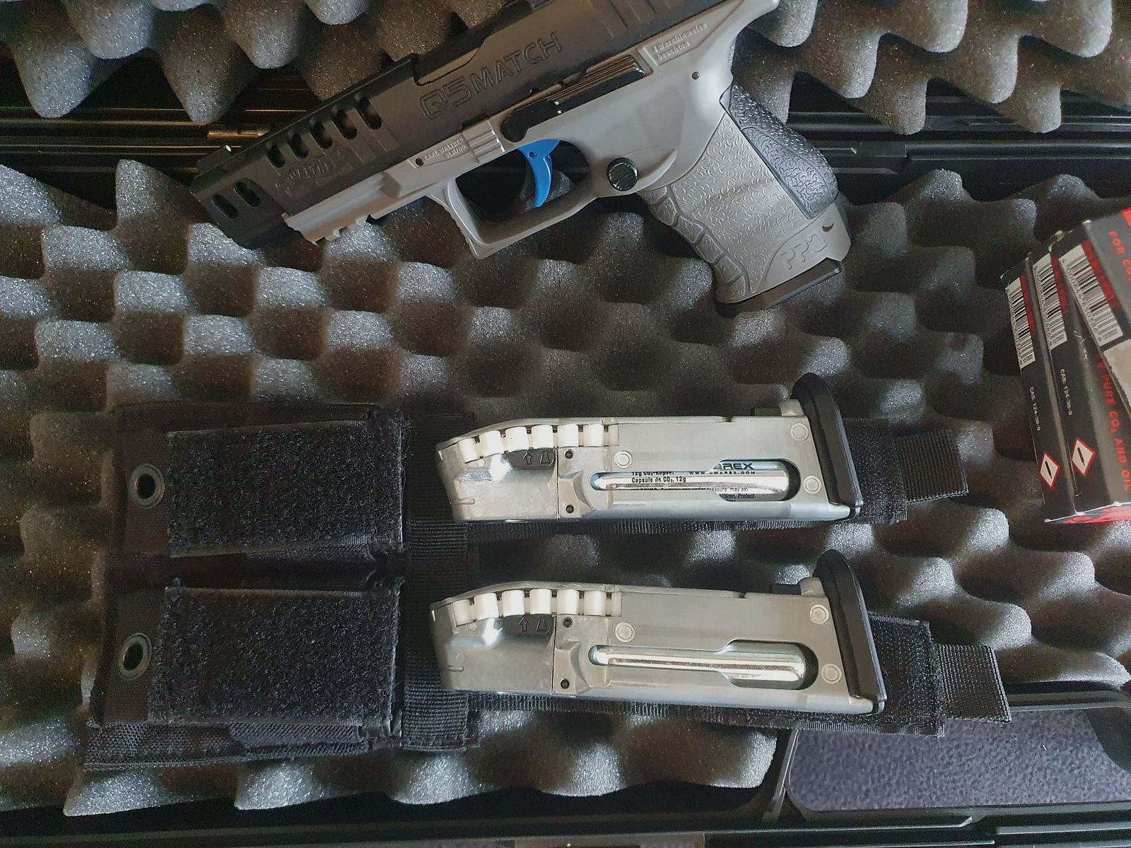 Walther Match Compo 5 CO₂-Pistole – wie neu + 30 Gaspatronen, 1500 Schuss, 3 Magazine+Halterungstasche