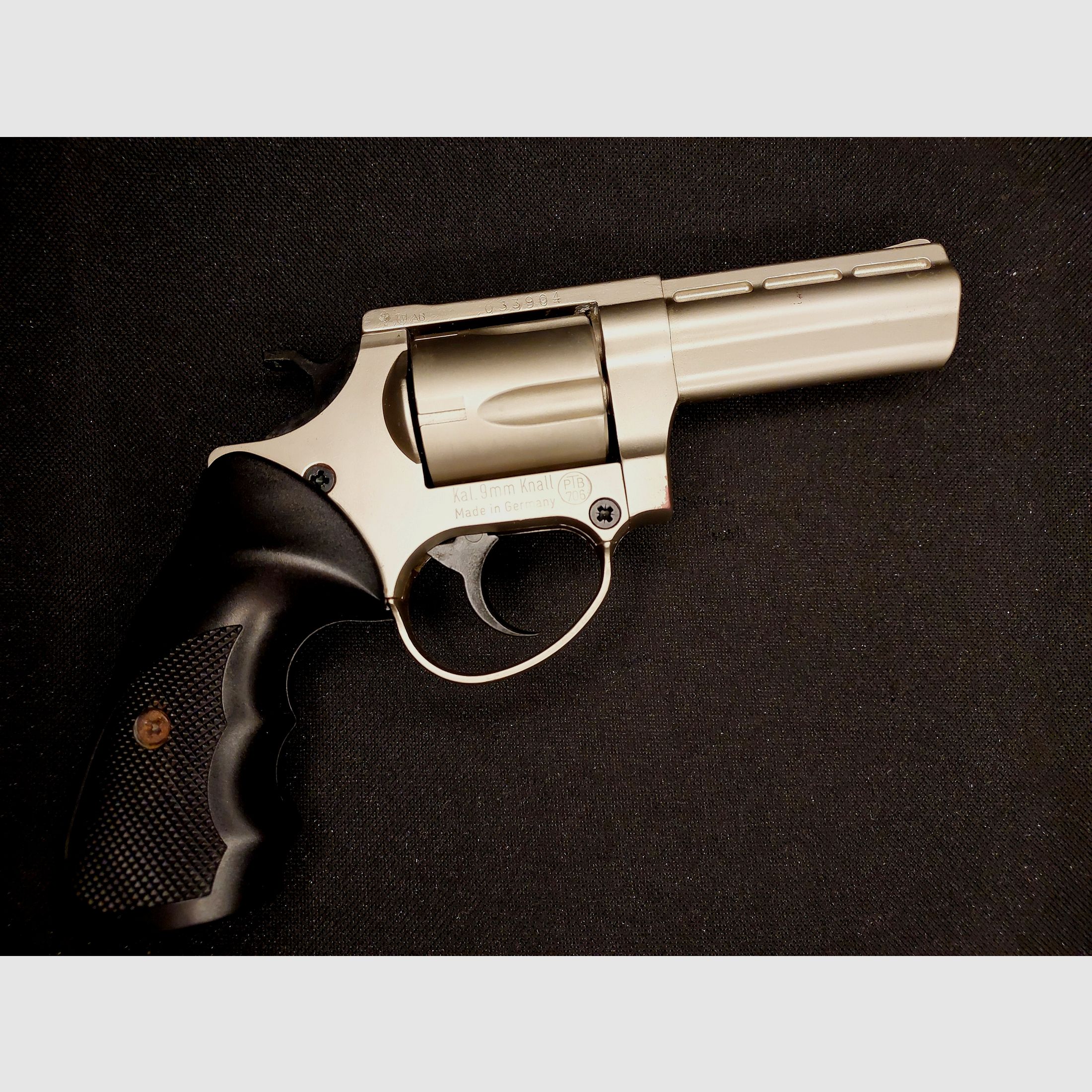 ME 38 Magnum Schreckschuss-Revolver, matt vernickelt im Kaliber 9mm R.K. (PTB 706)