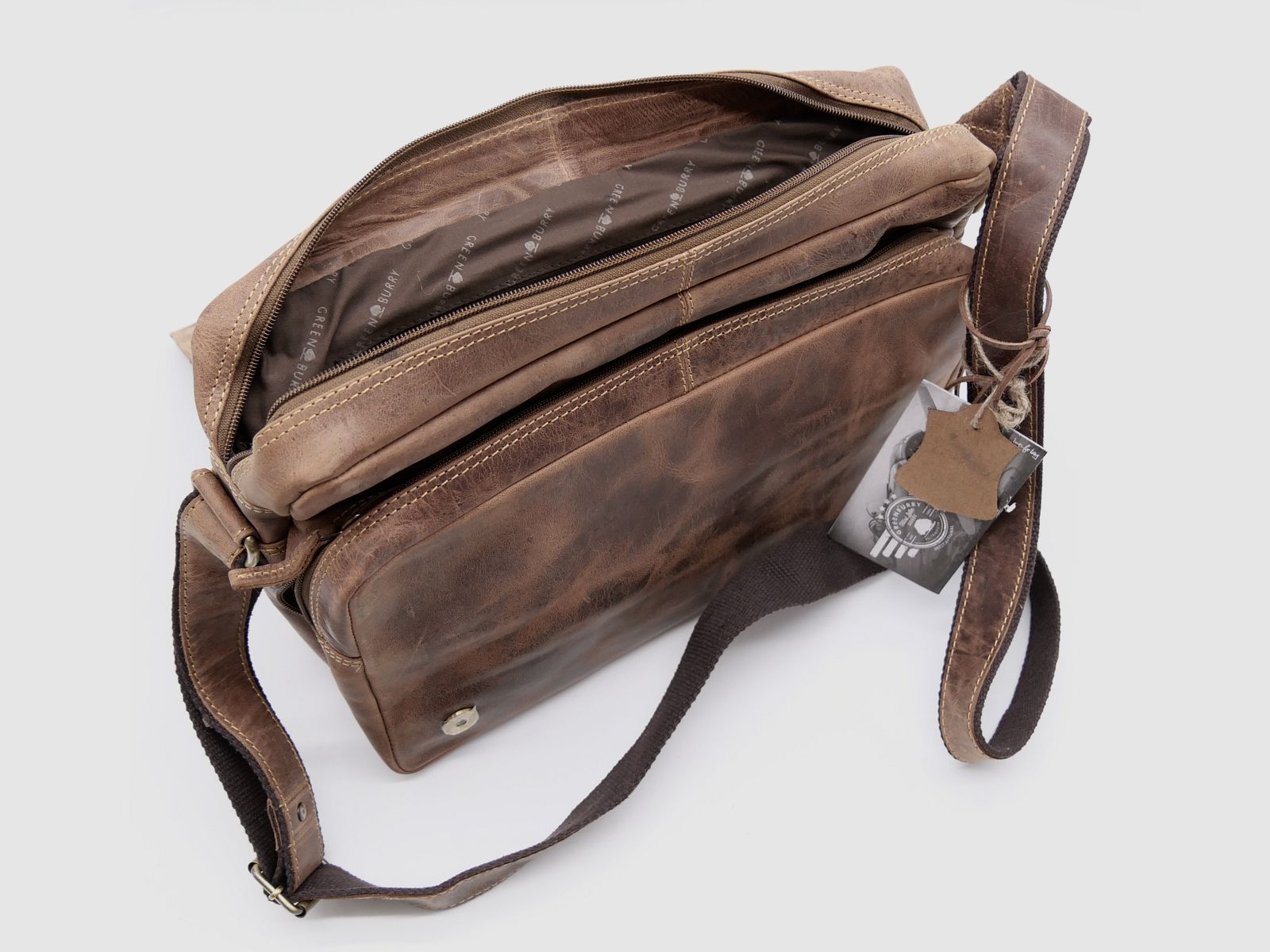 Greenburry Leder Umhängetasche Hirschprägung braun 1766-STAG3-25