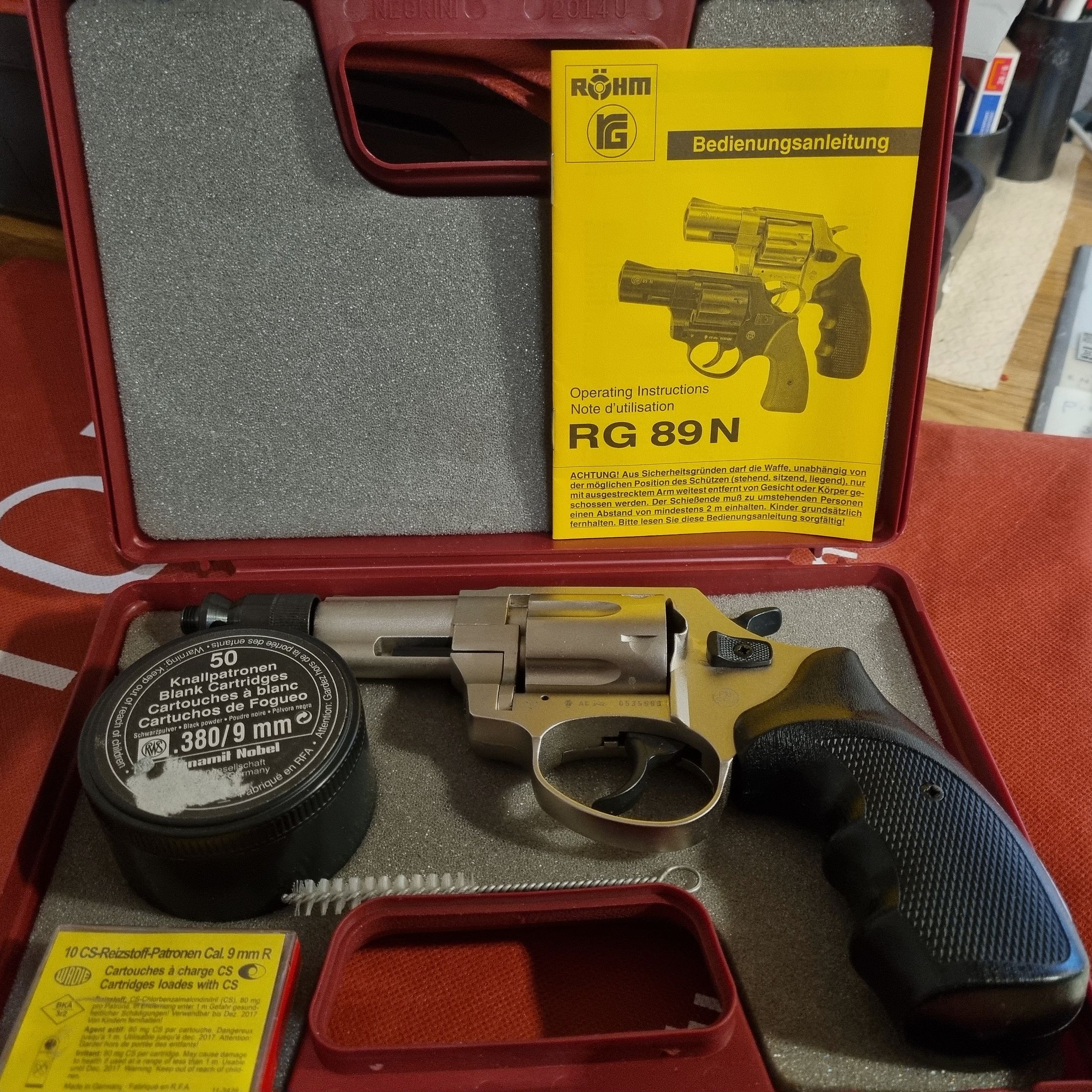 Röhm RG 89 N, nickelt, 9mm R Knall, 10 Schuss CS, 50 Schuss Knall, PTB 594 altes Modell