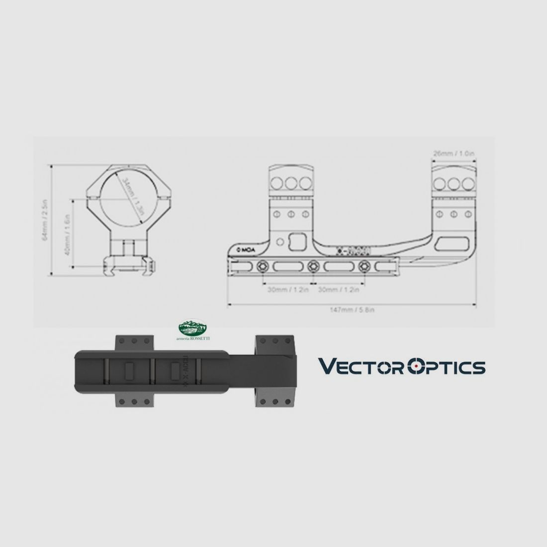 VECTOR OPTICS Montage CANTILEVER 34mm 0 moa XASR-3014, Bild 2 von 2
