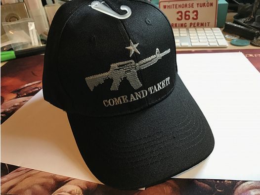 Baseballmütze Sturmgewehr mit dem Spruch Come and take it (NRA, Molon Labe), schwarz, neu