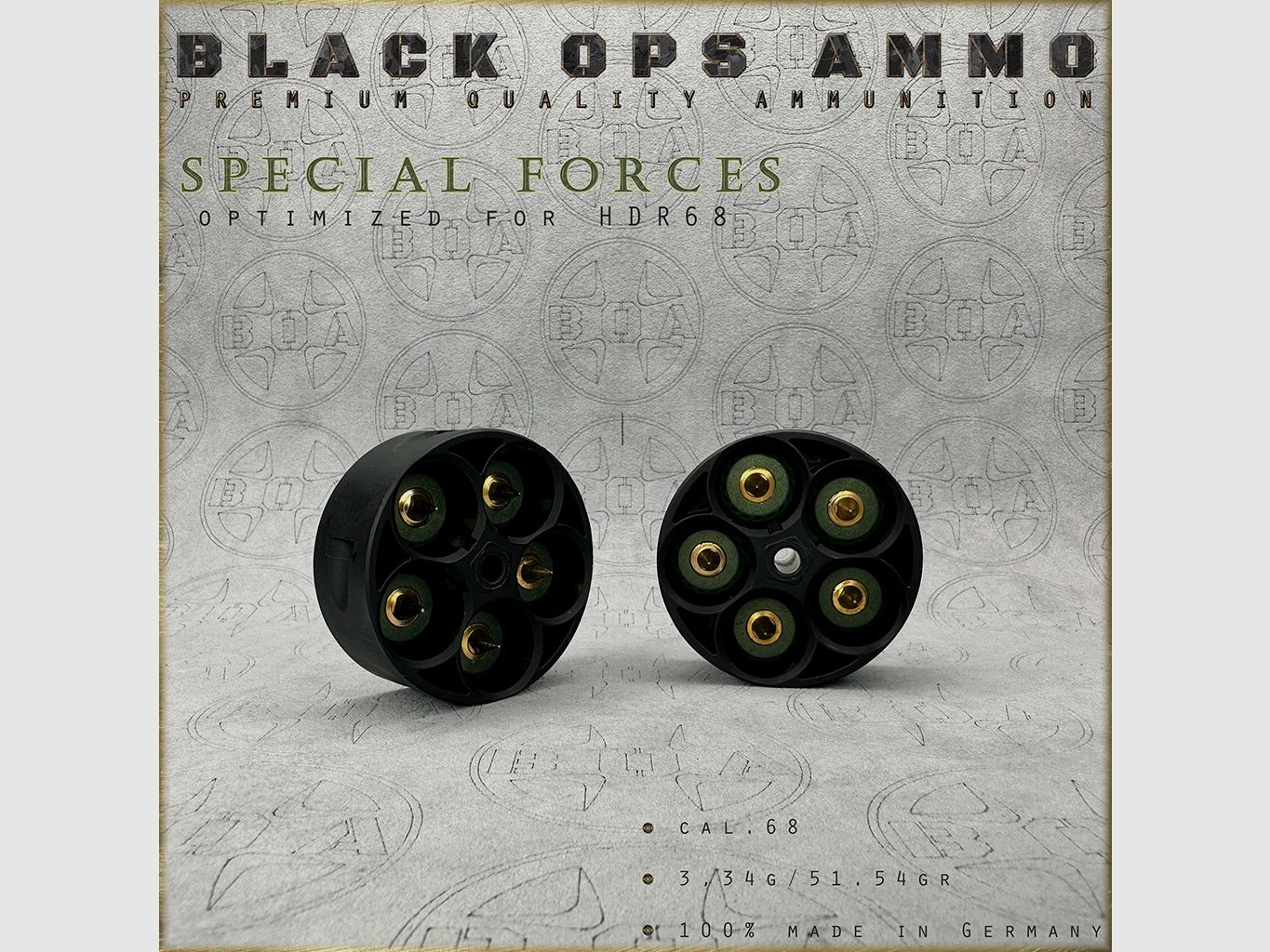 10x + 2 Special Forces BLACK OPS AMMO HDR 68 TR cal.68 ammunition T4E Umarex HDR68 TR68