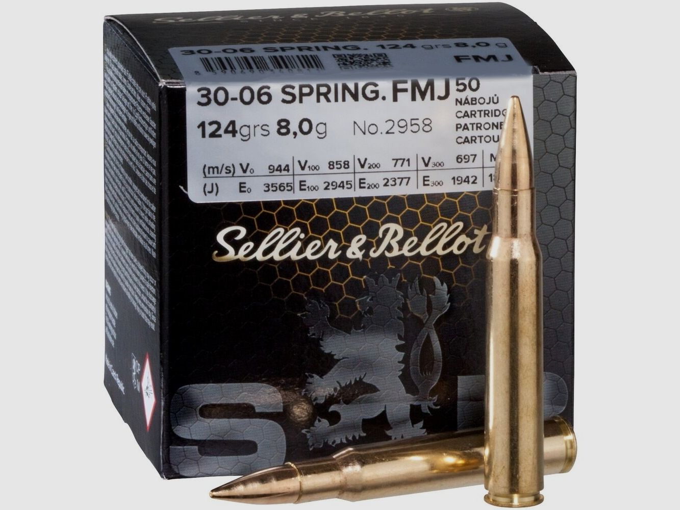 Sellier & Bellot FMJ 8g 124grs. 50 pcs. .30-06Spring, image 2 sur 2