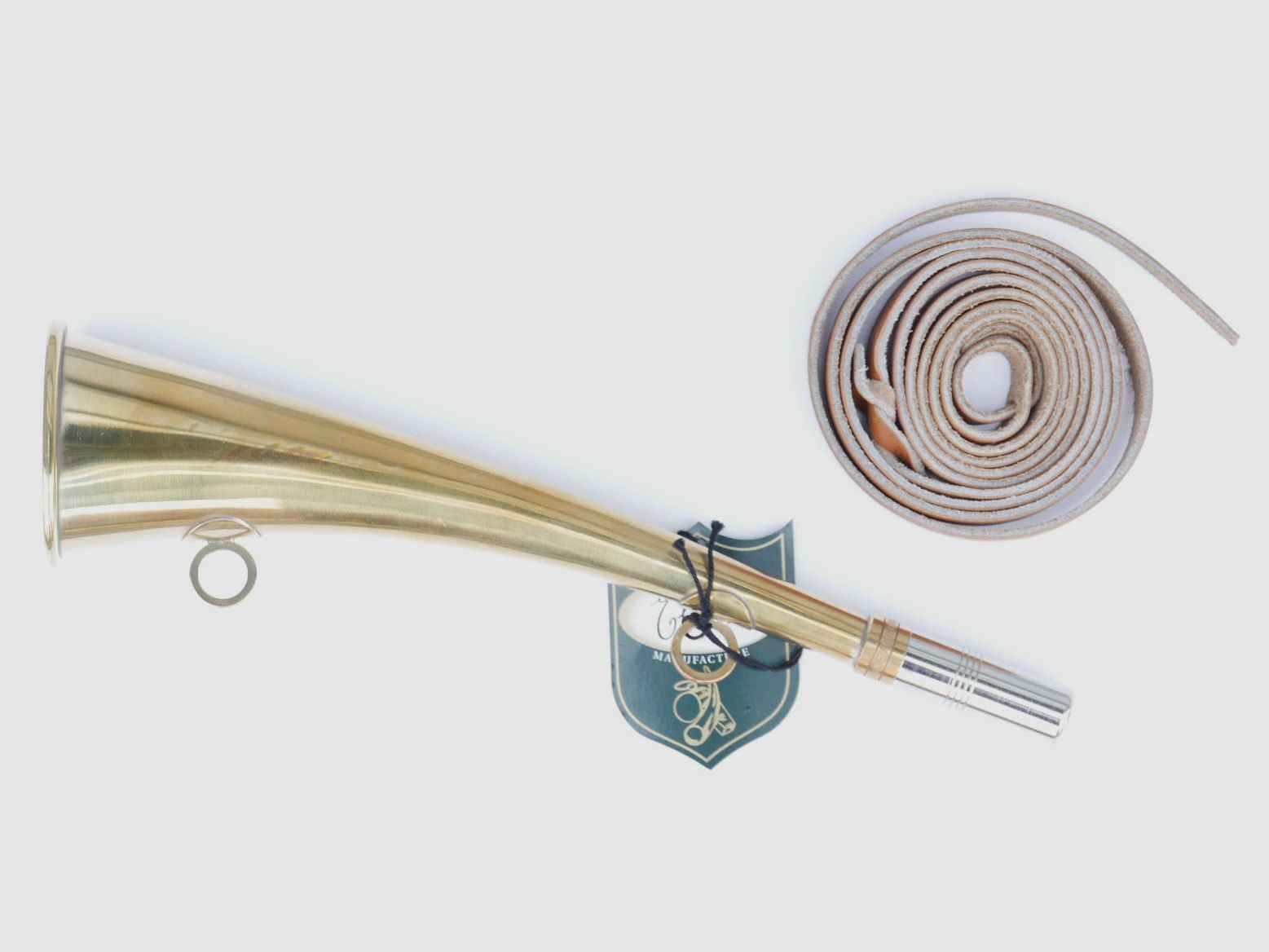 Signalhorn aus Messing gross mit schönem Lederband