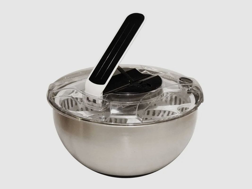 Stainless steel salad spinner with piston 28x17.5cm, image 1 of 3