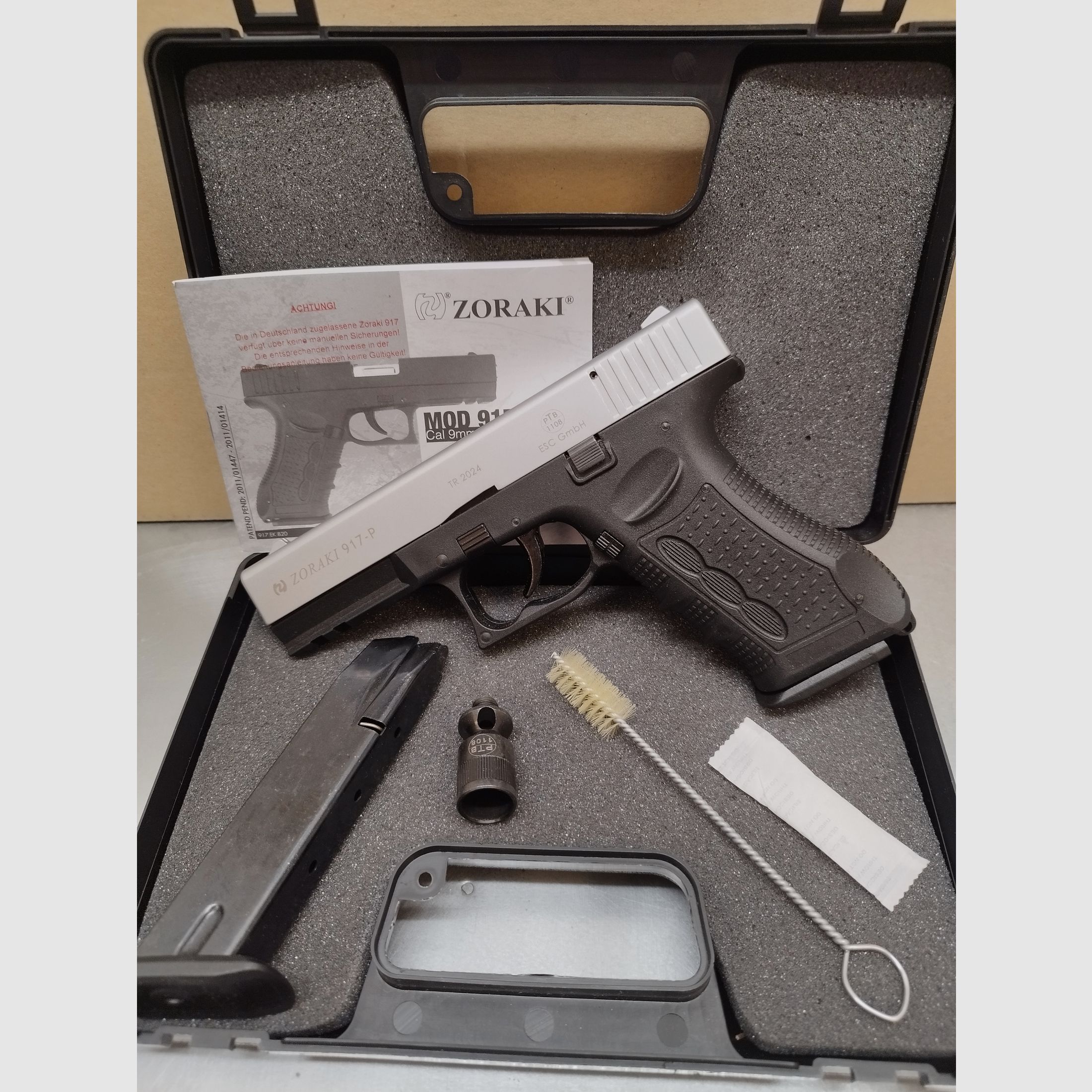 Zoraki 917 pistola a salve 9mm PAK cromata opaca + caricatore di riserva !!Come nuova!!