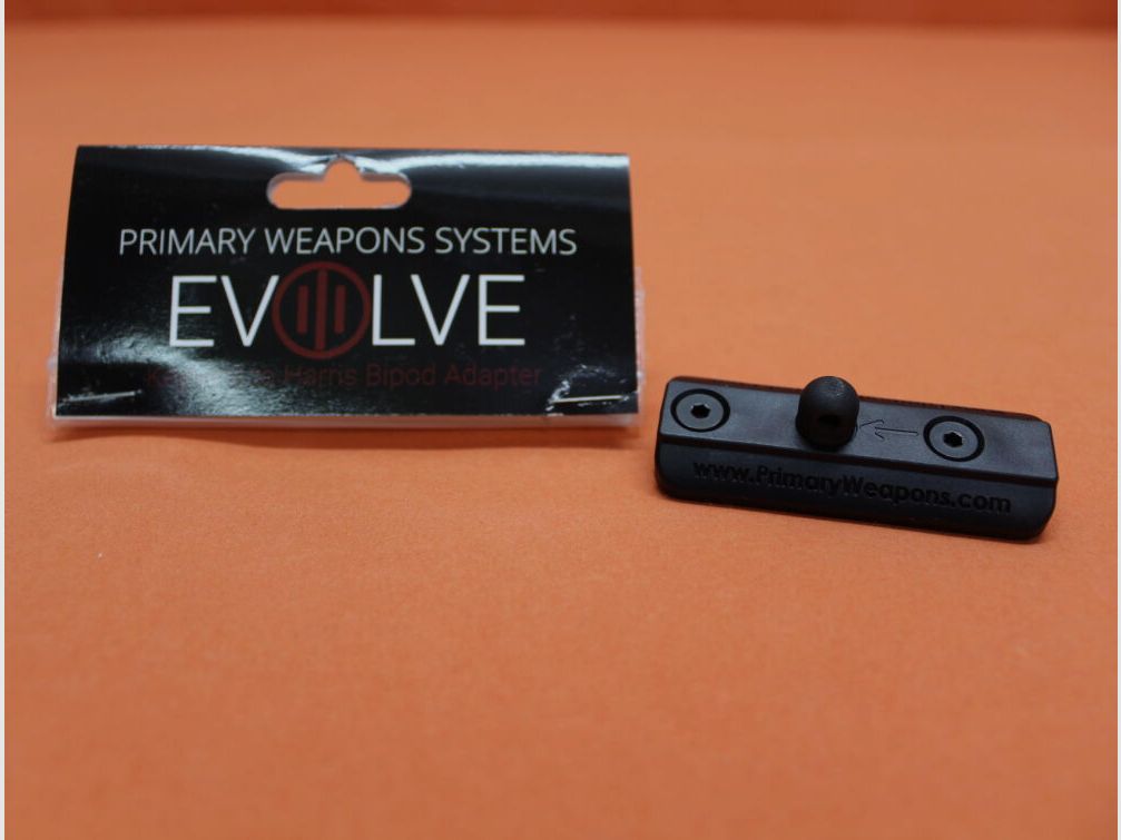 PrimaryWeaponsSystems Primary Weapons KeyMod Zweibeinadapter für Typ Harris Polymer schwarz mit Riemenöse